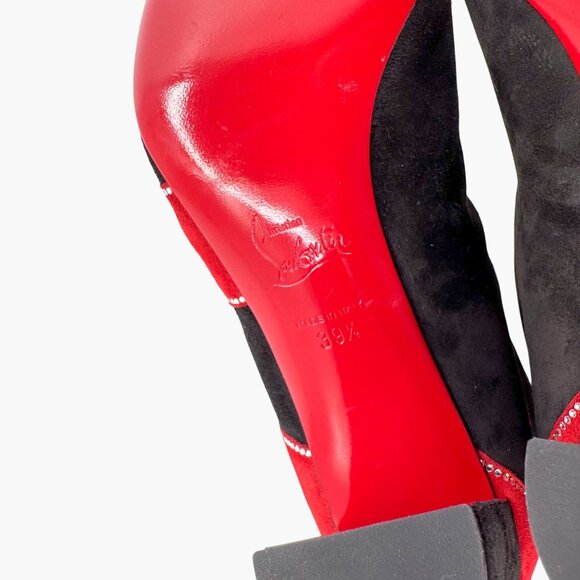 Christian Louboutin Gael Knee High Boot Size 39.5 US 9.5 Black Red Stripe Strass - Picture 15 of 15